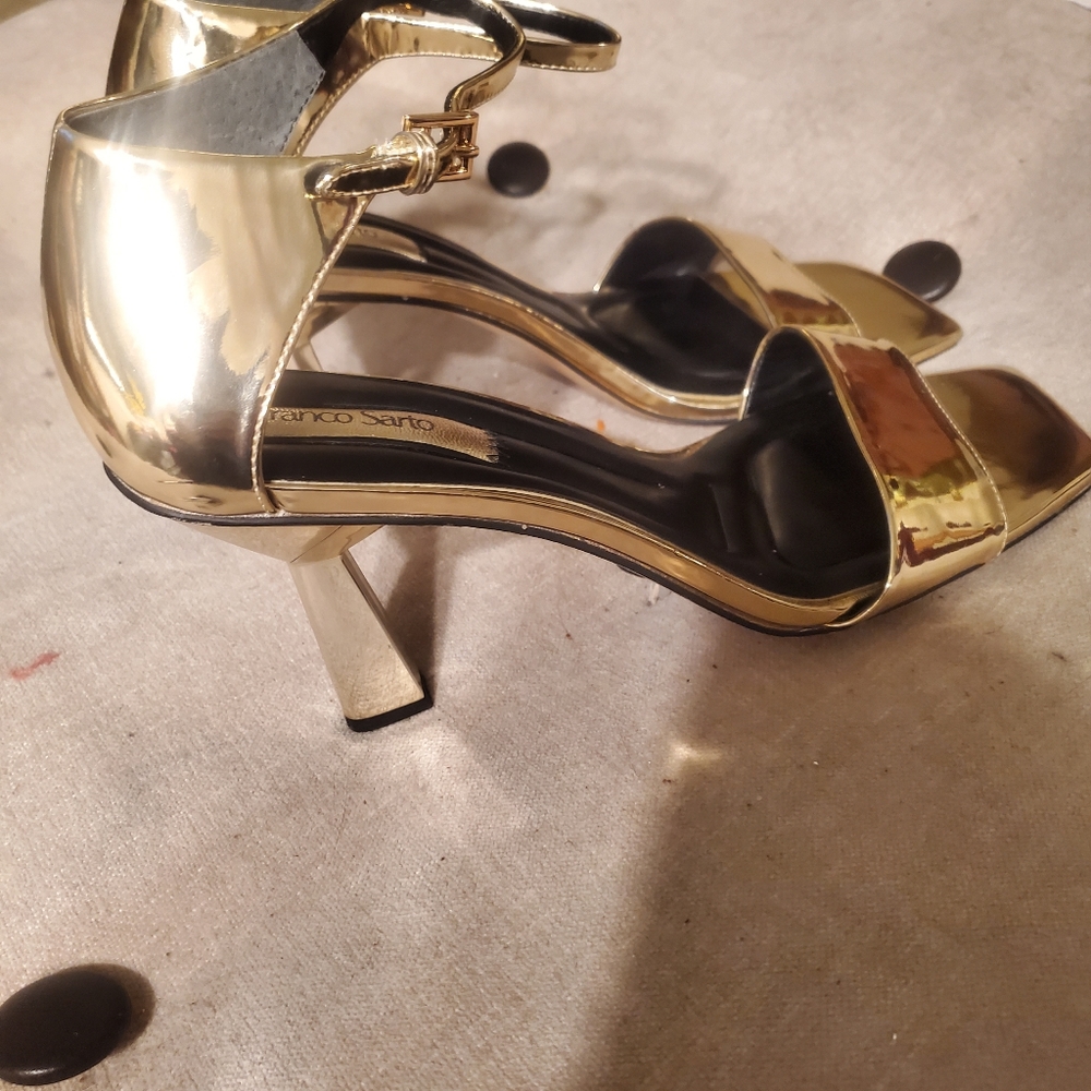 Franco Sarto Gold Ankle Strap High Heeled Sandal (Women) Size 10